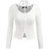 imageCIDER Womens Ribbed Long Sleeve Halter Neck Button Down Crop Tops Going Out Fitted ShirtWhite