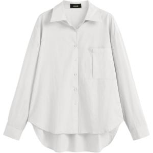 CIDER 100% Cotton Collar Solid Long Sleeve Shirt(White)