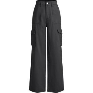 CIDER Alessia Solid Cargo Jeans(Black)