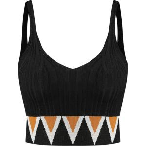 CIDER Boho Print Knit Crop Tank Top(Black)