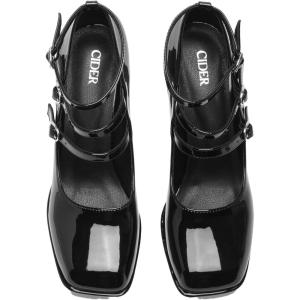 CIDER Chunky Heeled Mary Jane Shoes(Black)