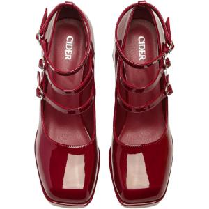 CIDER Chunky Heeled Mary Jane Shoes(Wine)