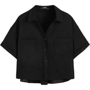 CIDER Collar Pocket Short Sleeve Blouse Curve & Plus(Black)