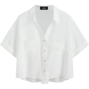 CIDER Collar Pocket Short Sleeve Blouse Curve & Plus(White)