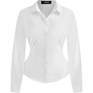 CIDER Collar Solid Button Long Sleeve Blouse(White)