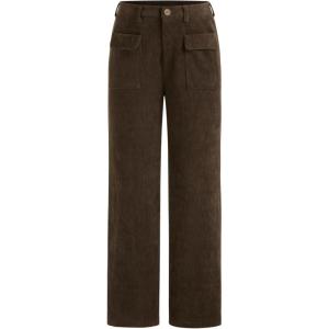 CIDER Corduroy Mid Rise Solid Pocket Straight Leg Trousers(Coffee)
