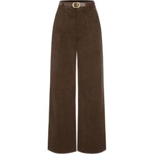 CIDER Corduroy Middle Waist Pocket Straight Leg Trousers with Belt(Brown)