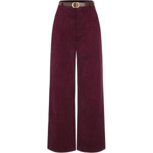 CIDER Corduroy Middle Waist Pocket Straight Leg Trousers with Belt(Wine)