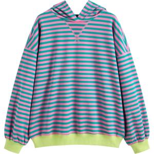 CIDER Cotton-blend Terry Hooded Striped Sweatshirt(Pink)