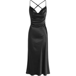 CIDER Cowl Neck Sleeveless Mermaid Midi Dress(Black)