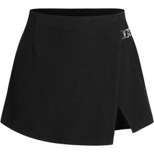CIDER Denim Mid Waist Split Shorts Curve & Plus(Black)