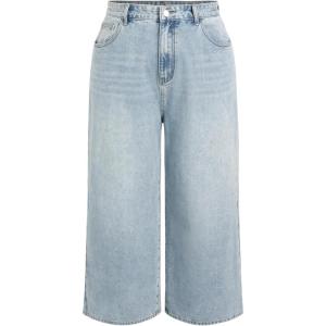 CIDER Denim Solid Pocket Straight Leg Jeans Curve & Plus(Baby Blue)
