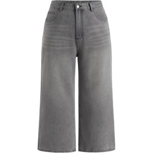 CIDER Denim Solid Pocket Straight Leg Jeans Curve & Plus(Grey)