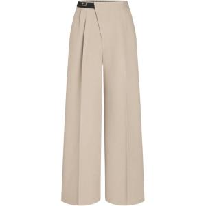 CIDER Dress Pants Women Mid Rise Belted Pocket Pleated Wide Leg Trousers(Khaki)
