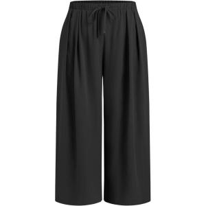 CIDER Elastic Waist Wide Leg Trousers Curve & Plus(Black)