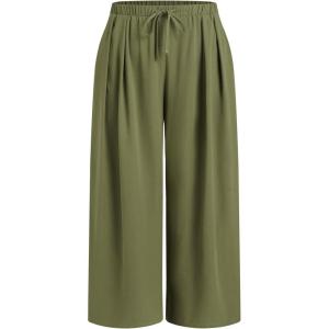 CIDER Elastic Waist Wide Leg Trousers Curve & Plus(Green)