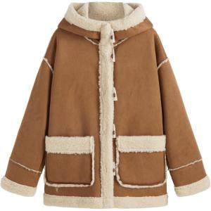 CIDER Faux Shearling Hooded Pocket Duffle Jacket(Brown)
