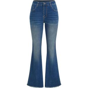 CIDER Flare Jeans for Women Low Waist Slim Fit Flared Trousers Bell Bottom Jeans High Stretch Denim Long Length(Mid Blue)