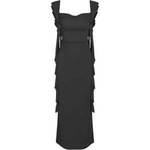 CIDER Formal Dresses for Women Wedding Guest Dresses Summer Maxi Dress Sleeveless Mesh Ruffle Cocktail Bodycon Dress 2025(Black)