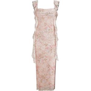 CIDER Formal Dresses for Women Wedding Guest Dresses Summer Maxi Dress Sleeveless Mesh Ruffle Cocktail Bodycon Dress 2025(Light Pink)
