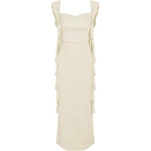 CIDER Formal Dresses for Women Wedding Guest Dresses Summer Maxi Dress Sleeveless Mesh Ruffle Cocktail Bodycon Dress 2025(White)
