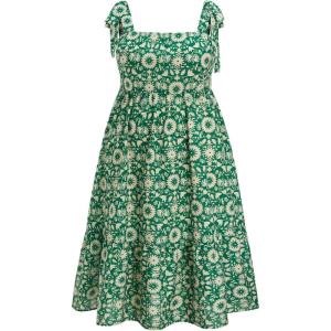 CIDER Geometric Floral Ruffle Knotted Midi Dress Curve & Plus(Green)