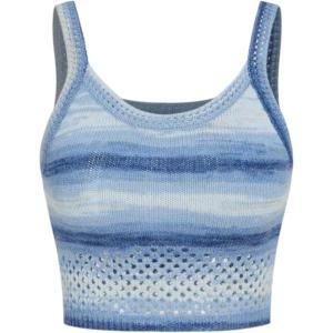 CIDER Gradient Hollow Out Knitted Crop Cami Top(Blue)