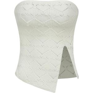CIDER Heart Hollow Out Split Knitted Tube Top(White)