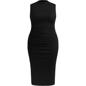 CIDER High Neck Ruched Midi Dress Curve & Plus(Black)