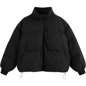 CIDER High Neck Solid Drawstring Puffer Jackets Curve & Plus(Black)