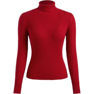 CIDER High Neck Solid Knitted Long Sleeve Top(Red)
