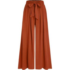 CIDER High Rise Bowknot Shirred Wide Leg Trousers(Orange)