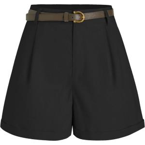 CIDER High Waist Belted Wide Leg Shorts(Black)
