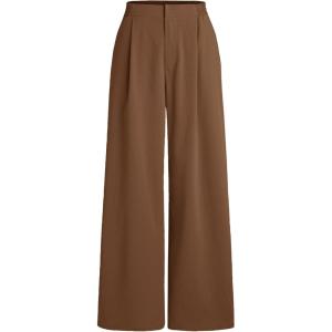 CIDER High Waist Solid Pleated Wide Leg Trousers(Coffee)