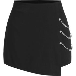 CIDER High Waist Solid Skort with Chain Curve & Plus(Black)
