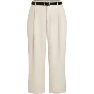 CIDER High Waist Solid Tapered Trousers with Belt Curve & Plus(Beige)