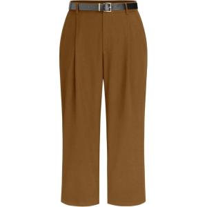 CIDER High Waist Solid Tapered Trousers with Belt Curve & Plus(Brown)
