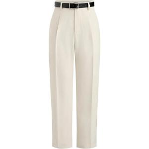 CIDER High Waist Solid Tapered Trousers with Belt(Beige)