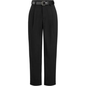 CIDER High Waist Solid Tapered Trousers with Belt(Black)