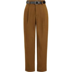 CIDER High Waist Solid Tapered Trousers with Belt(Brown)