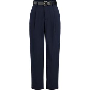 CIDER High Waist Solid Tapered Trousers with Belt(Dark Navy)