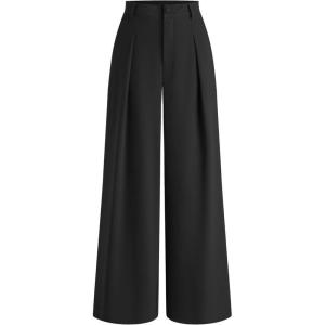 CIDER High Waist Solid Zipper Wide Leg Trousers(Black)