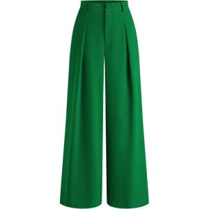 CIDER High Waist Solid Zipper Wide Leg Trousers(Green)