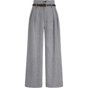 CIDER Houndstooth High Waist Belted Wide Leg Trousers(Carbon)