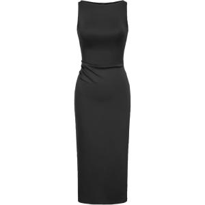 CIDER Jersey Solid Sleeveless Zipper Midi Dress(Black)