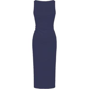 CIDER Jersey Solid Sleeveless Zipper Midi Dress(Dark Navy)