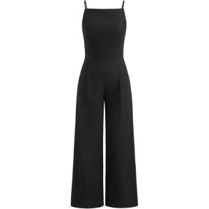 CIDER Jumpsuits for Womens Cotton-blend Square Neck Solid Shirred Jumpsuit Womens Overalls(Black)