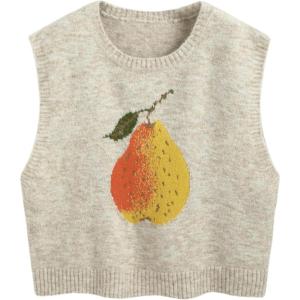 CIDER Knit Round Neckline Pear Graphic Wool-Blend Vest Curve & Plus(Khaki)