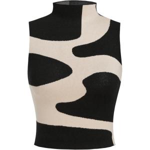 CIDER Knitted Zebra Stripe Sleeveless Crop Top(Black)
