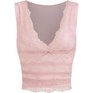 CIDER Lace Crop Tank Tops for Women Summer V Neck Sleeveless Going Out Tops Ruched Sexy Tee Trendy T Shirts Casual(Pink)